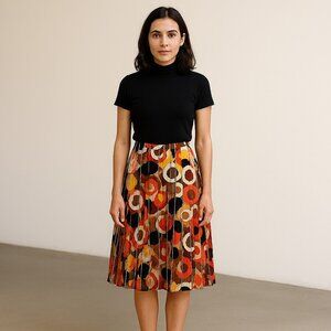 Kenneth Cole Womens Cotton Skirt Size 6 70s Abstract colors Orange Black